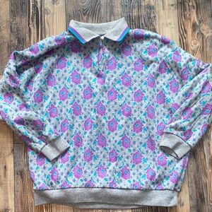 Vintage Cape Cod Floral Patterned Sweater - Gray, Purple, Blue